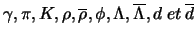 $\gamma, \pi, K, \rho, \overline{\rho}, \phi, \Lambda, \overline{\Lambda}, d \ et \ \overline{d}$