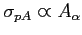 $ \sigma _{pA} \varpropto A_{\alpha }$