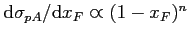$ \mathrm{d} \sigma_{pA} / \mathrm{d}x_F \varpropto (1-x_F)^n$