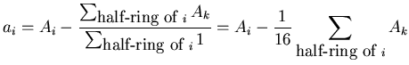 $\displaystyle a_i = A_i - \frac{\sum_{\mbox{half-ring of } i} A_k}{\sum_{\mbox{half-ring of } i}1} = A_i - \frac{1}{16}\sum_{\mbox{half-ring of } i} A_k$